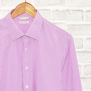 Suitsupply Men's Extra Slim French Cuff Dress Shirt Purple Gingham Check Size 17